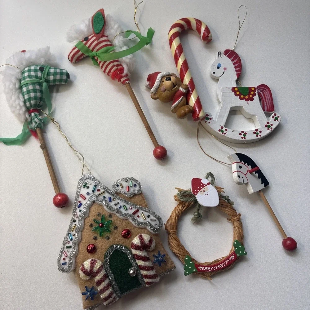 7 Vintage Ornaments Christmas Holiday Cute